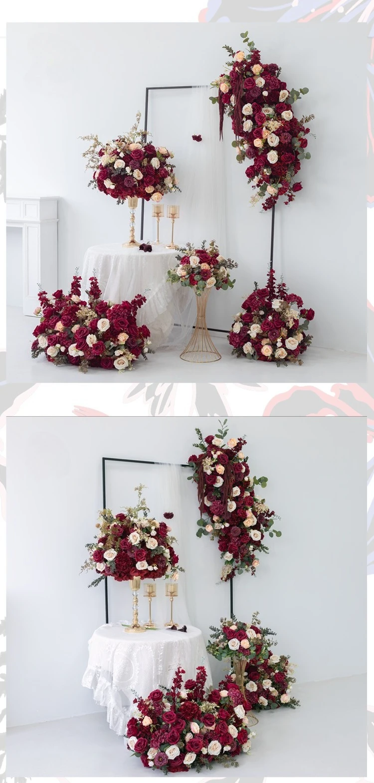 80CM Tiefrote Künstliche Blumenkugel Hochzeits-Hintergrundbogen Blumenarrangement Tischdekoration Event-Party-Dekor für den Großhandel – Detail 11