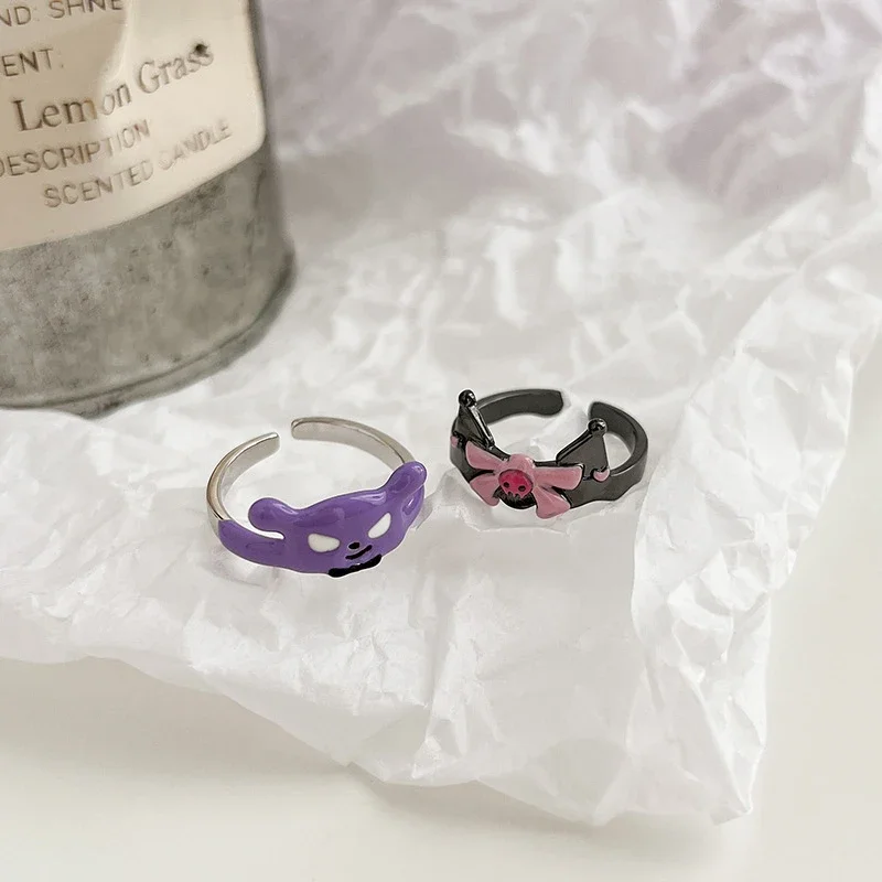 Sanrio Kuromi Ring Cute Cartoon Jewelry Kawaii Highly Attractive Fashion Charm Decorations for Women Girl&Child Holiday Gifts