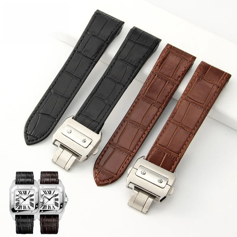 Genuine Leather Watch Band Replacement for Cartier Santos Calfskin Strap Santos 100 XL 20mm 23mm Soft Wrist Bracelet Strap