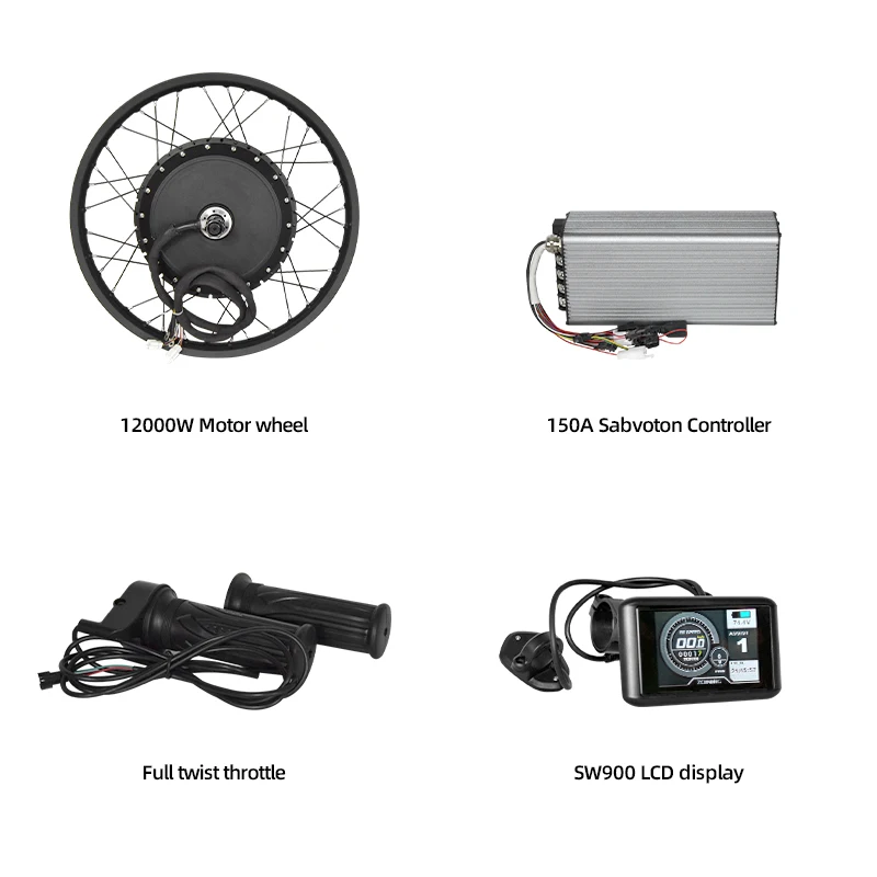 19 to 24 inch wheel 72v 60v dc hub motor 10000w 12000w electric motorcycle conversion kit with battery and disc brake