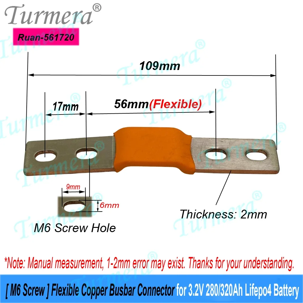 12V 48V Flexible Copper Busbar Connector Hole to Hole 74mm 56mm 2mm 4mm 300A for 280Ah 320A 360Ah Lifepo4 Battery Diy Use view 5