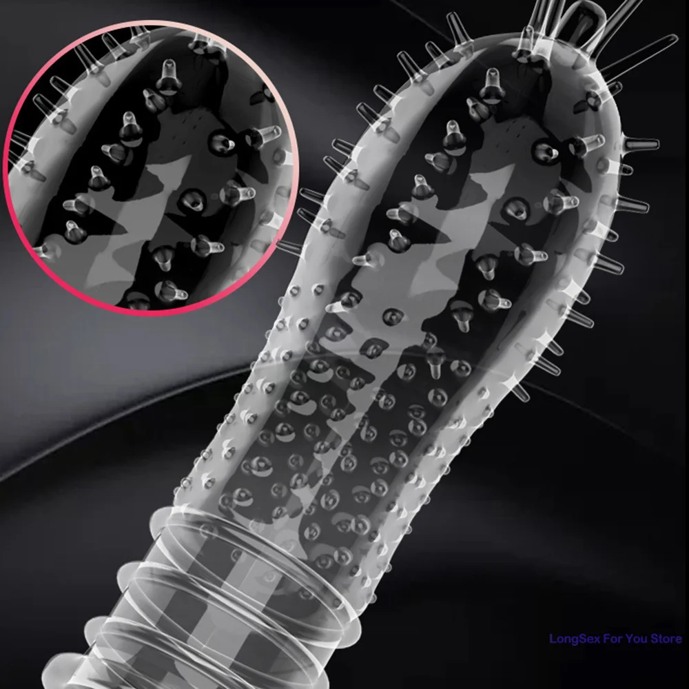 Adult Penis Sleeve Reusable Condoms Sex Toys for Men Delay Ejaculation G Spot Stimulation Safer Contraception Cock Ring Extender images - 6