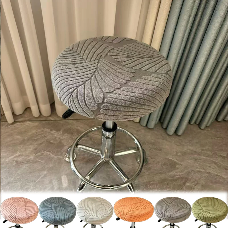 

Solid Color Thickened Round Chair Cover Removable Washable Elastic Seat Protector Non-Slip Slipcover for Bar Stool Swivel Chair