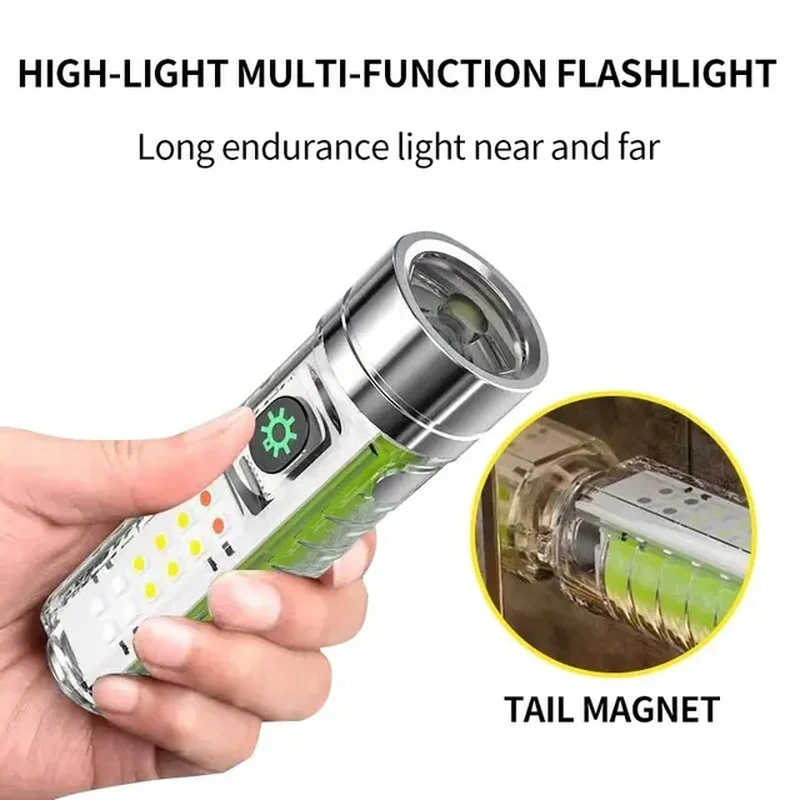 USB C Rechargeable LED Flashlight LED MINI Keychain Light with Tail Magnet Uv Light Multifunction Portable Torch Camping Lights images - 6