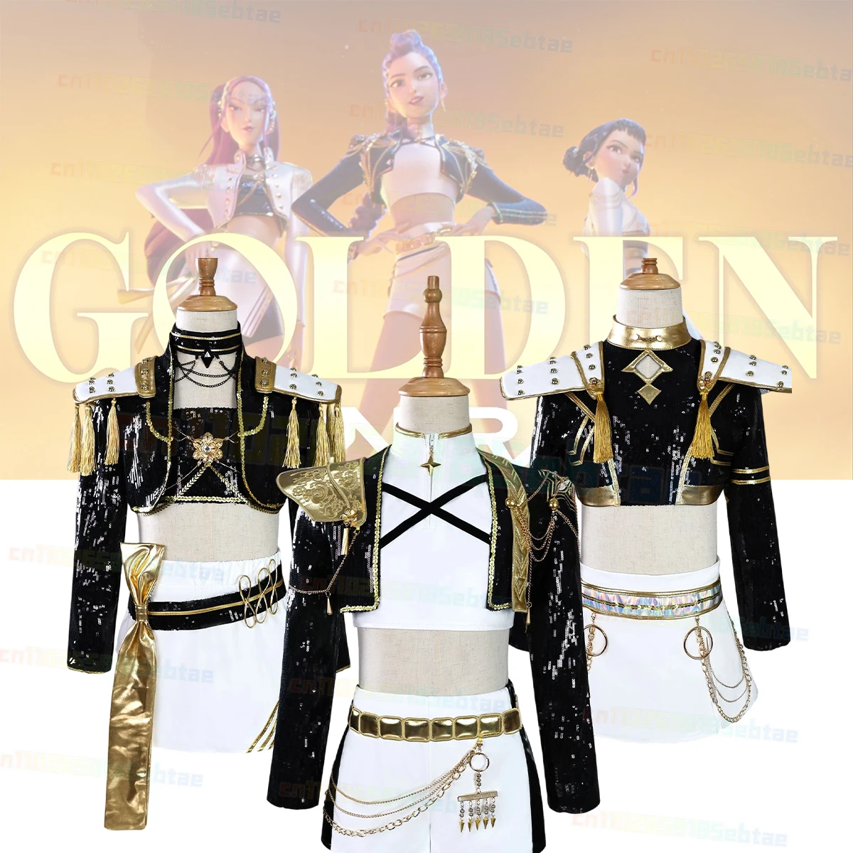 

2025 KPop Demon Hunters Rumi Zoey Mira Cosplay Costume New Women Black Golden Suit Halloween Party Role Playing Outfit