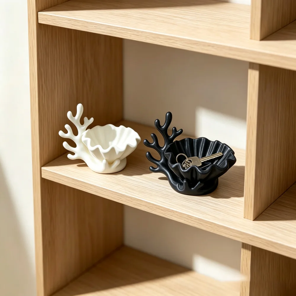Coral Shell Jewelry Tray Ring Holder Ocean Style Decor Dish Necklace Earrings Storage Desktop Vanity Table Decor 3D Print