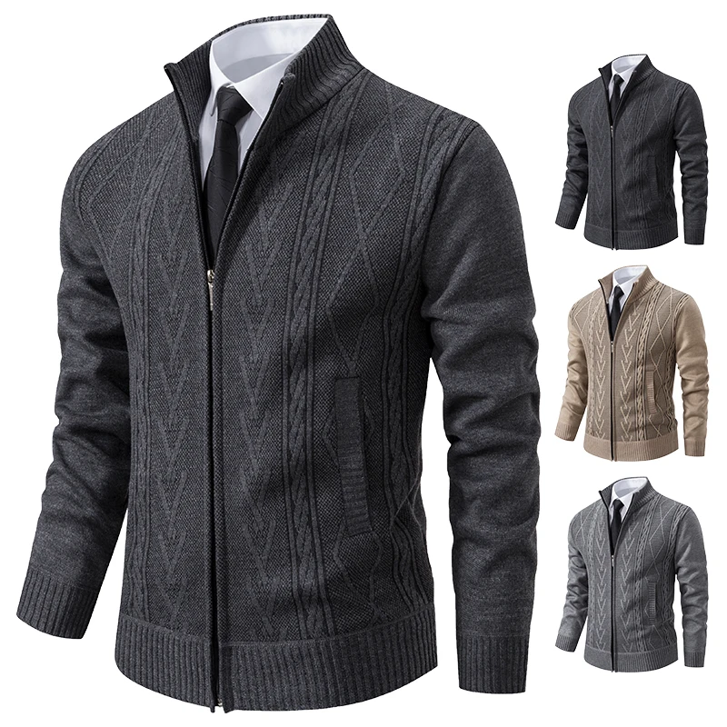 2023 autumn and winter new cashmere padded warm casual men\'s knitted sweater coat