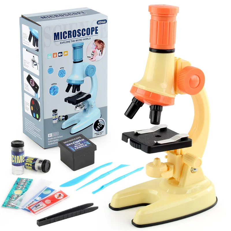 Children Microscope Kit 100x 600x 1200x Biological Science Stem Toy School Home Educational Pocket Microscope with LED Light