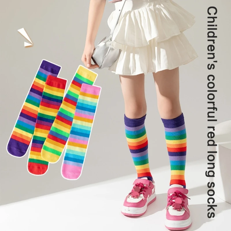 Kids Long Tube Socks Soft & Breathable Cotton Middle Tube Socks Comfortable Calf Length Sock for Baby Girls 3-12 Years