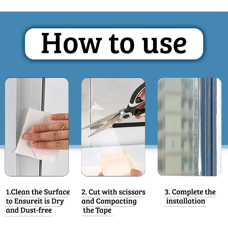 Window Sealing Tape Transparent Insulation Waterproof Nano Draft Isolation Tape for Window and Bathroom Shower Glass Side Gaps