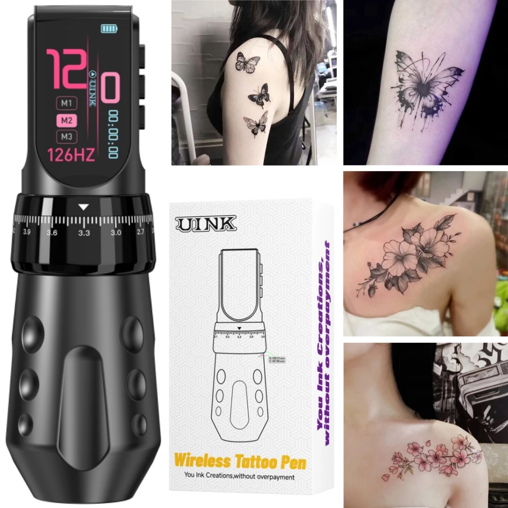 DQFART T9Pro Black Electric Wireless Tattoo Machine Colorful Led Digltal Display Tattoo Artists Kit Tattoo Ink Needles Beginner
