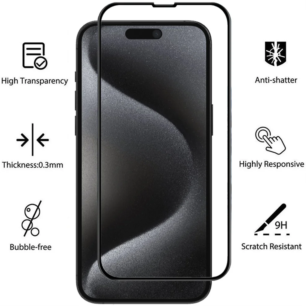 5 Pcs, High-quality Tempered Glass for iPhone 15 Pro Max Screen Protector iPhone15 15Plus Apple 15 Plus Glass iPhone 15Pro Max