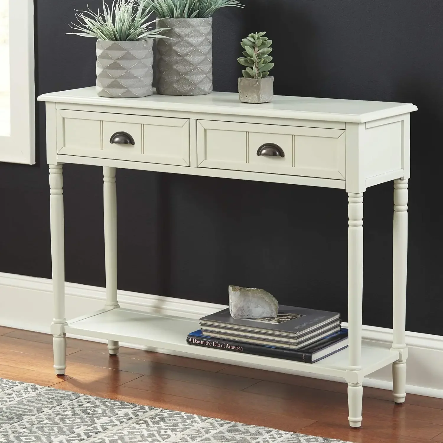 Goverton Vintage Casual 2 Drawer Console Sofa Table, White