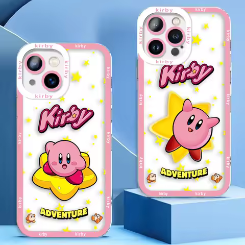 Cover Clear Phone Case For Samsung A03 A04 A05S S10 S20 S21 S22 S23 S24 S25 FE ULTRA 5G Funda Case Cartoon Pink Star K-Kirby