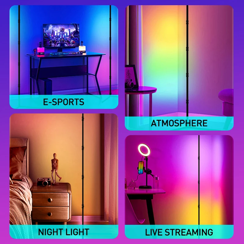 Imagem -04 - Dimmable Rgb Led Mood Light Inteligente Tuya Corner Floor Lamp Luzes Alexa Stand Jogos de Quarto Decoração da Sala 160cm