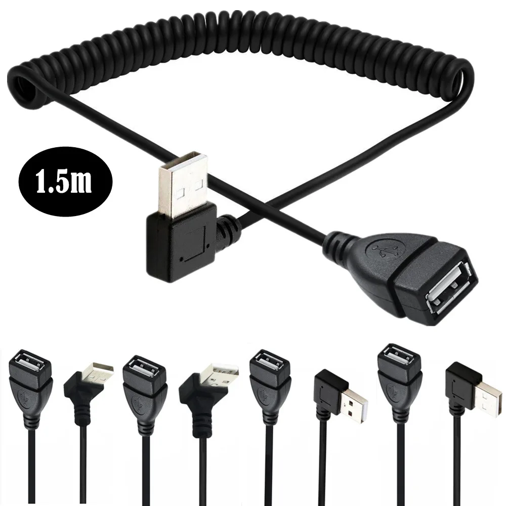 

Spiral Coil USB Cable Up Down Right Left 90 Degree Angle USB 2.0 Male to Female Extension Cord Spring Cable 1.5 m/3.3 Feet