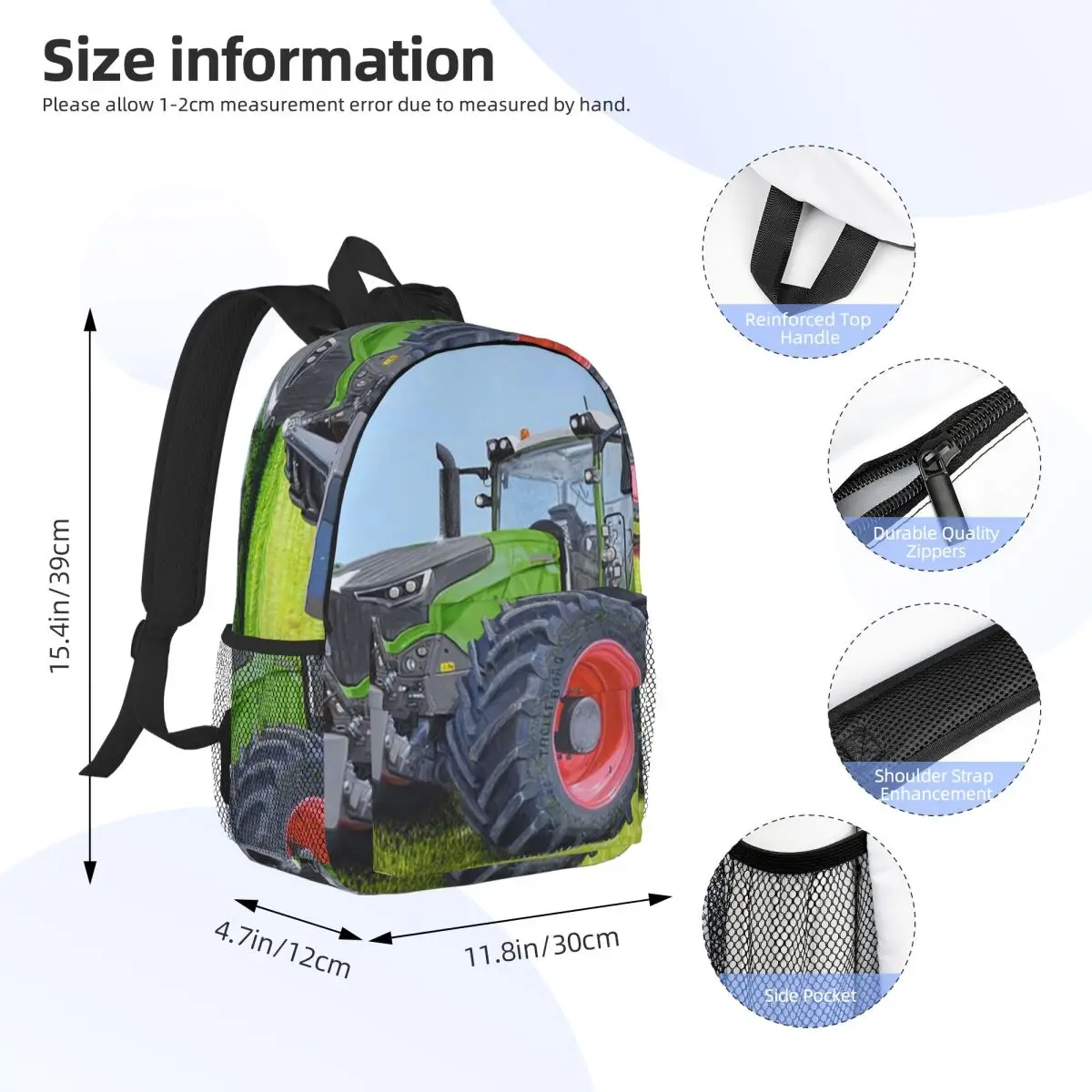 Green Tractor On A Forest Trail Backpack Daypack Large Capacity Boys Girls BookBag Shoulder Bags for Men Women School Bag