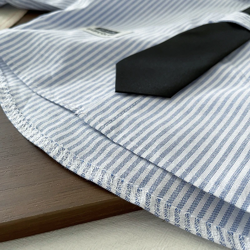 Baby-Jungen-Gentleman-Outfit-Set, Langarm-Hemd mit Streifen und künstlicher Krawatte + schwarze Hose, formelle Kleidung für Kleinkinder und Säuglinge – Detail 9