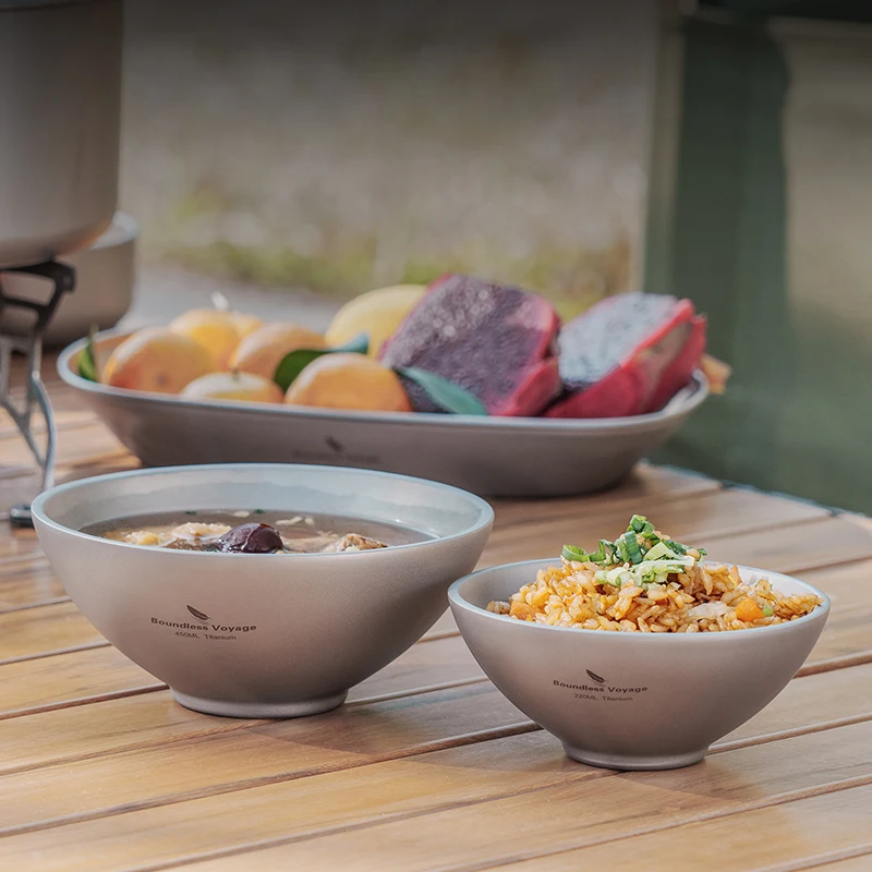 

Титановая миска Boundless Voyage, с двойными стенками, защита от ожогов, для пикника на природе, походная посуда, миска для риса, 220 мл, 450 мл