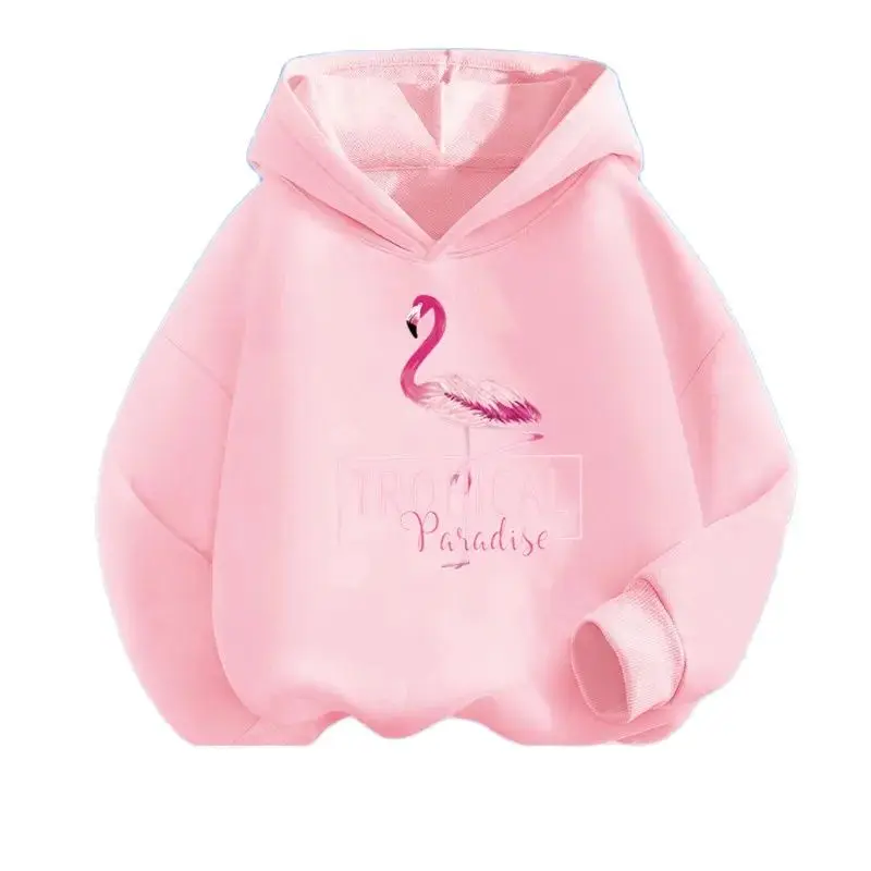 

Толстовки с графическим принтом Love Flamingo, милая одежда, модный свободный пуловер, толстовка, повседневные детские топы с капюшоном