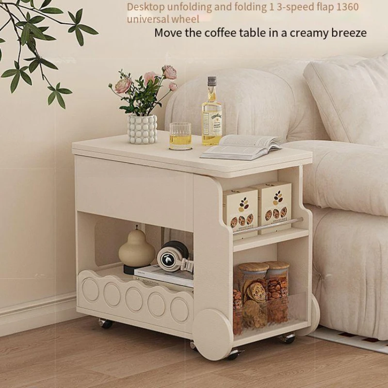 Rectangle Wheels Coffee Table Extendable Portable Unique Design Modern Small Side Table Living Room Folding Salontafel Furniture