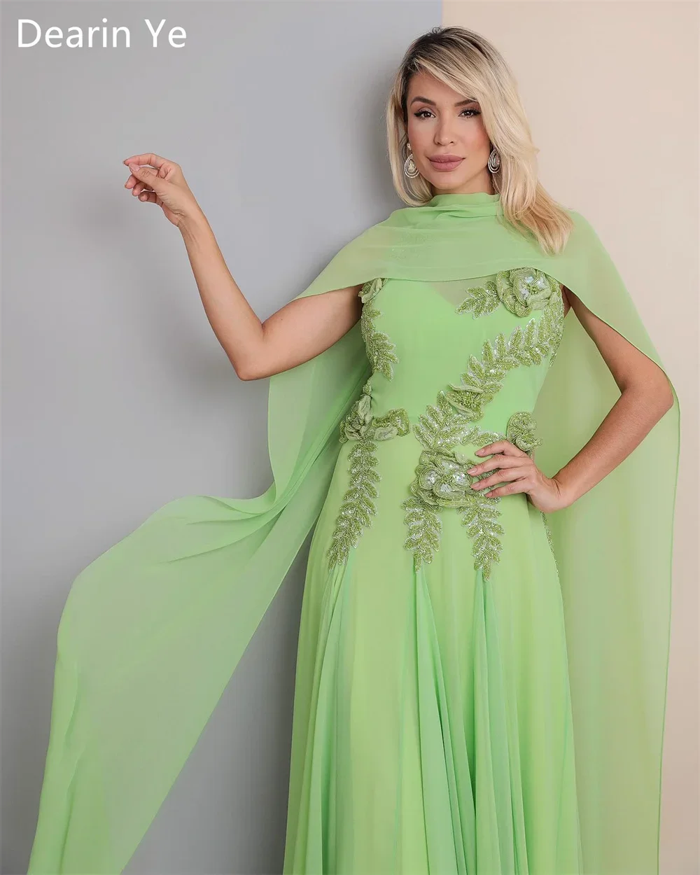 Vestido Formal personalizado para graduación, joya Dearin, corte en A, largo hasta el suelo, estola plegable, vestidos para ocasiones a medida, vestido de noche de Arabia Saudita