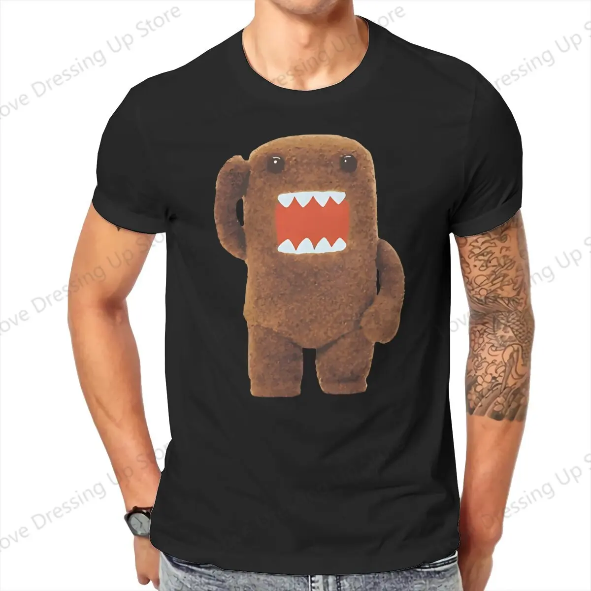 Domo Kun Anime Cute Fuzzy Tshirt Graphic Men Tops Vintage Goth Summer COTTON Streetwear Harajuku T Shirt