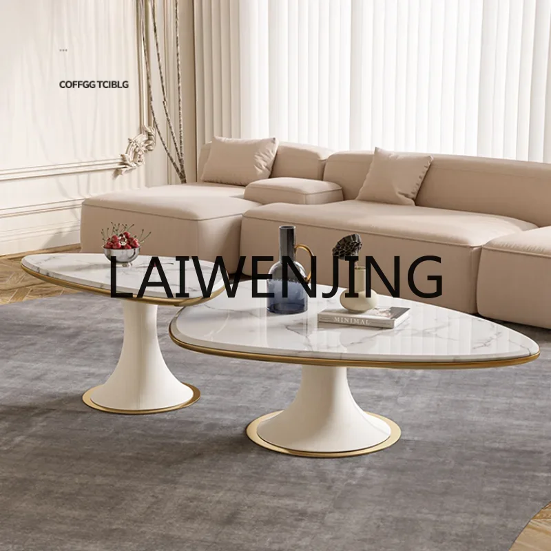 

Special-Shaped Marble Tea Table Simple Modern Living Room Home Small Apartment Stainless Steel Mesh Red Tea Table