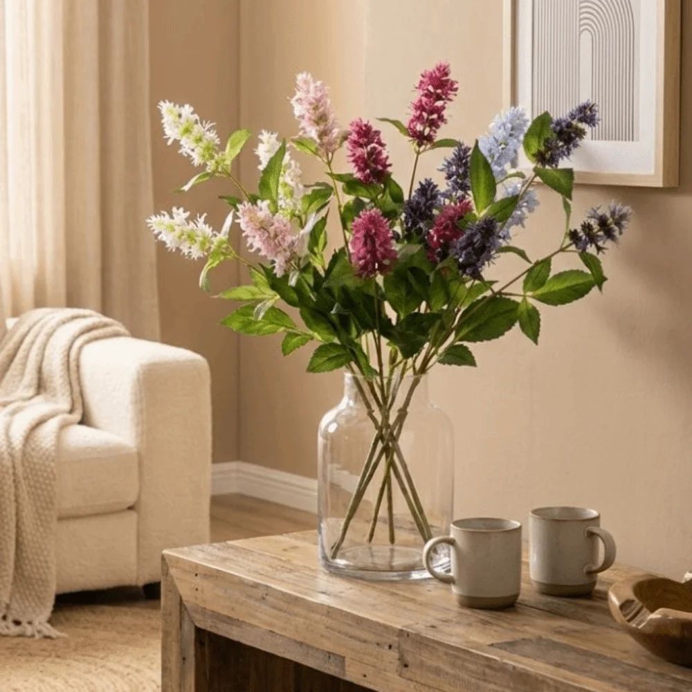 Planta Artificial de Pogostemon con 3 Cabezas, Flor de Espiga, Rama de Pachulí Falsa, Textura Realista de Plástico, Pogostemon Cablin