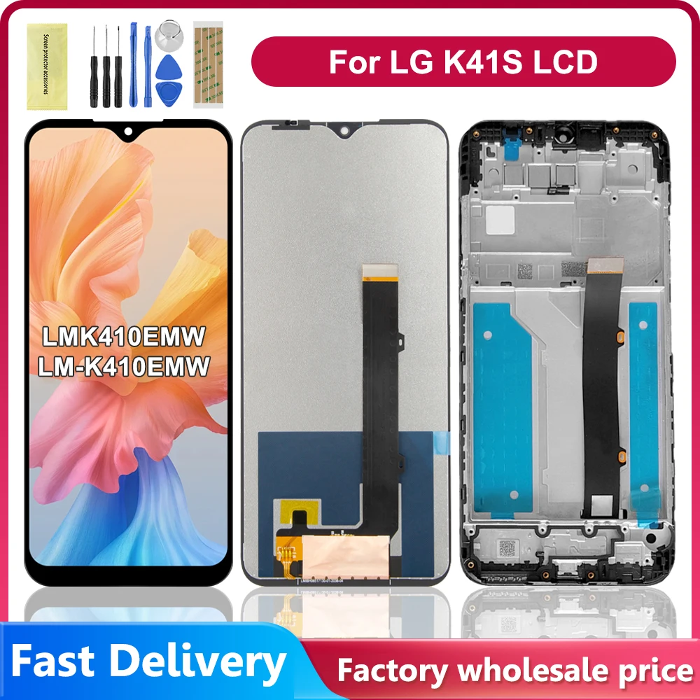 Pantalla IPS de 6.55 Pulgadas con Marco para LG K41S, Panel Táctil LCD, Reemplazo del Digitalizador, para LMK410EMW LM-K410EMW LM-K410