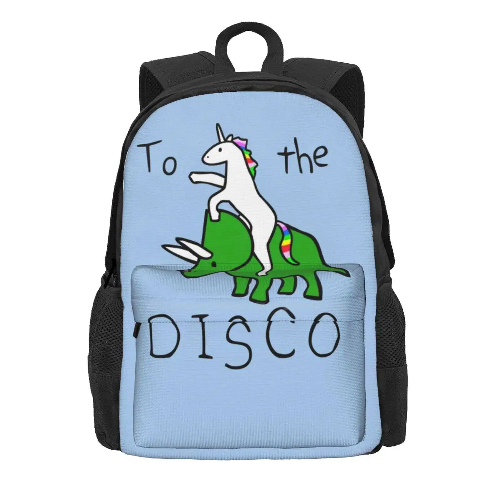 To The Disco (Unicorn Riding Triceratops) Hot Sale Schoolbag Backpack Fashion Bags Jez Kemp Dinosaurs Triceratops Unicorns To