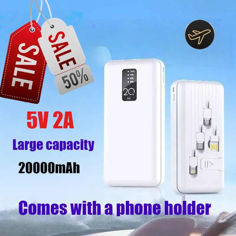 

20000mAh Power Bank with Built-in Cables Large Capacity Ultra-Thin & Portable LED Power Indicator 3C Certified