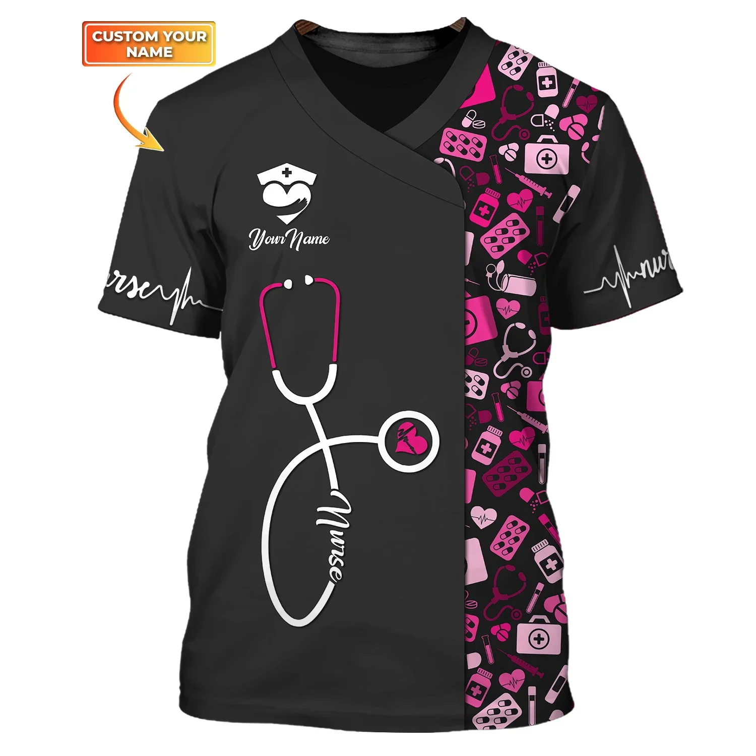 

Summer Mens t shirt Nursing Tools Pesonalized 3D Printed Unisex Tshirt Nurse Uniform Medical Scrubs Black Pink T-Shirt DW187