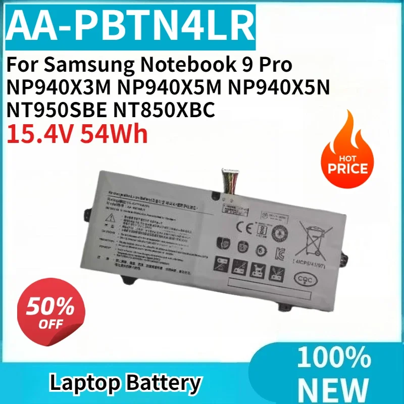 

Новая аккумуляторная батарея 15.4V 54Wh AA-PBTN4LR для ноутбуков Samsung Notebook 9 Pro NP940X3M NP940X5M NP940X5N NT950SBE NT850XBC