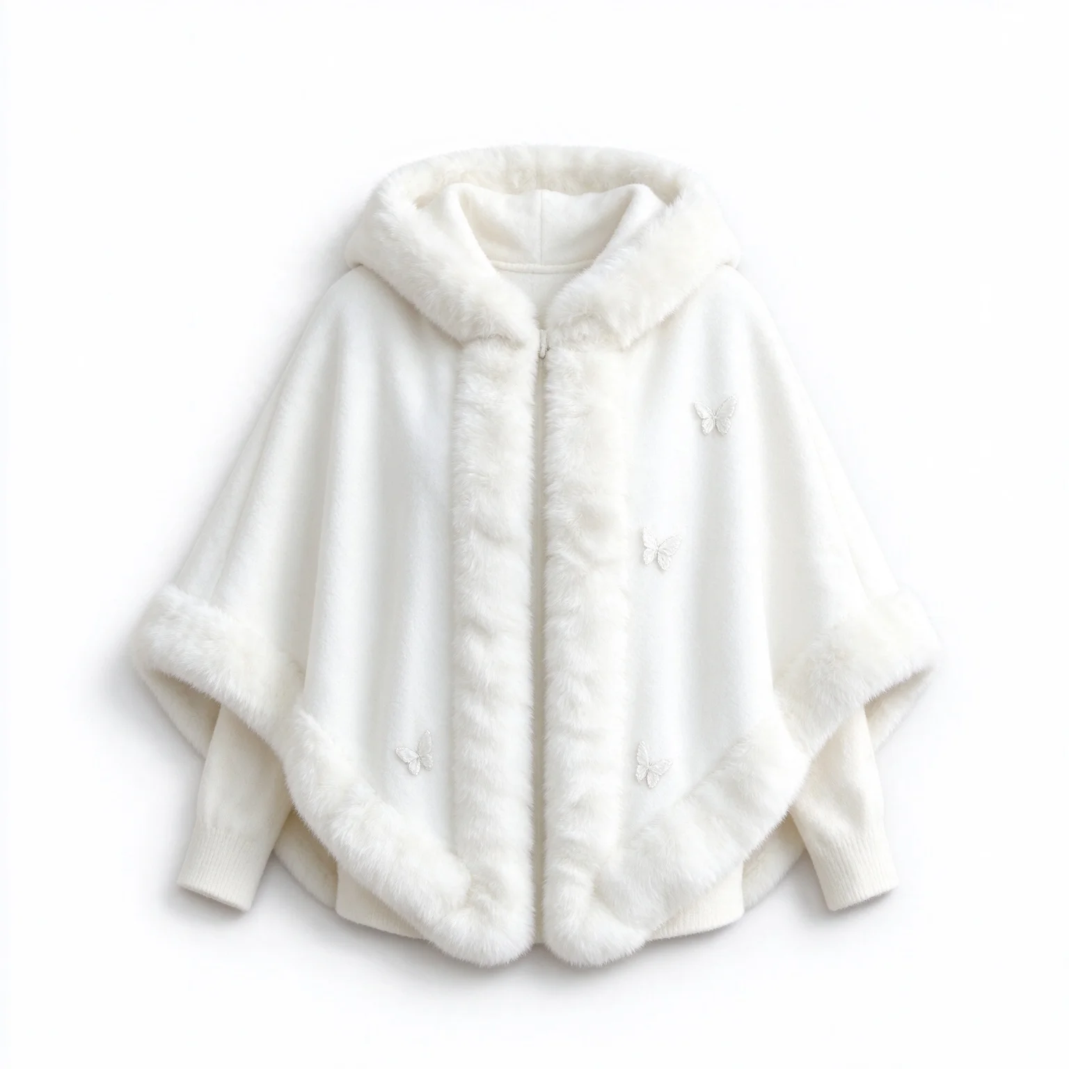 Women Fleece Cape Shawl Butterfly Decor Cape Shawl Faux Fur Trim Winter Wrap for Evening Dresses Wedding Holiday Elegant Outerwe