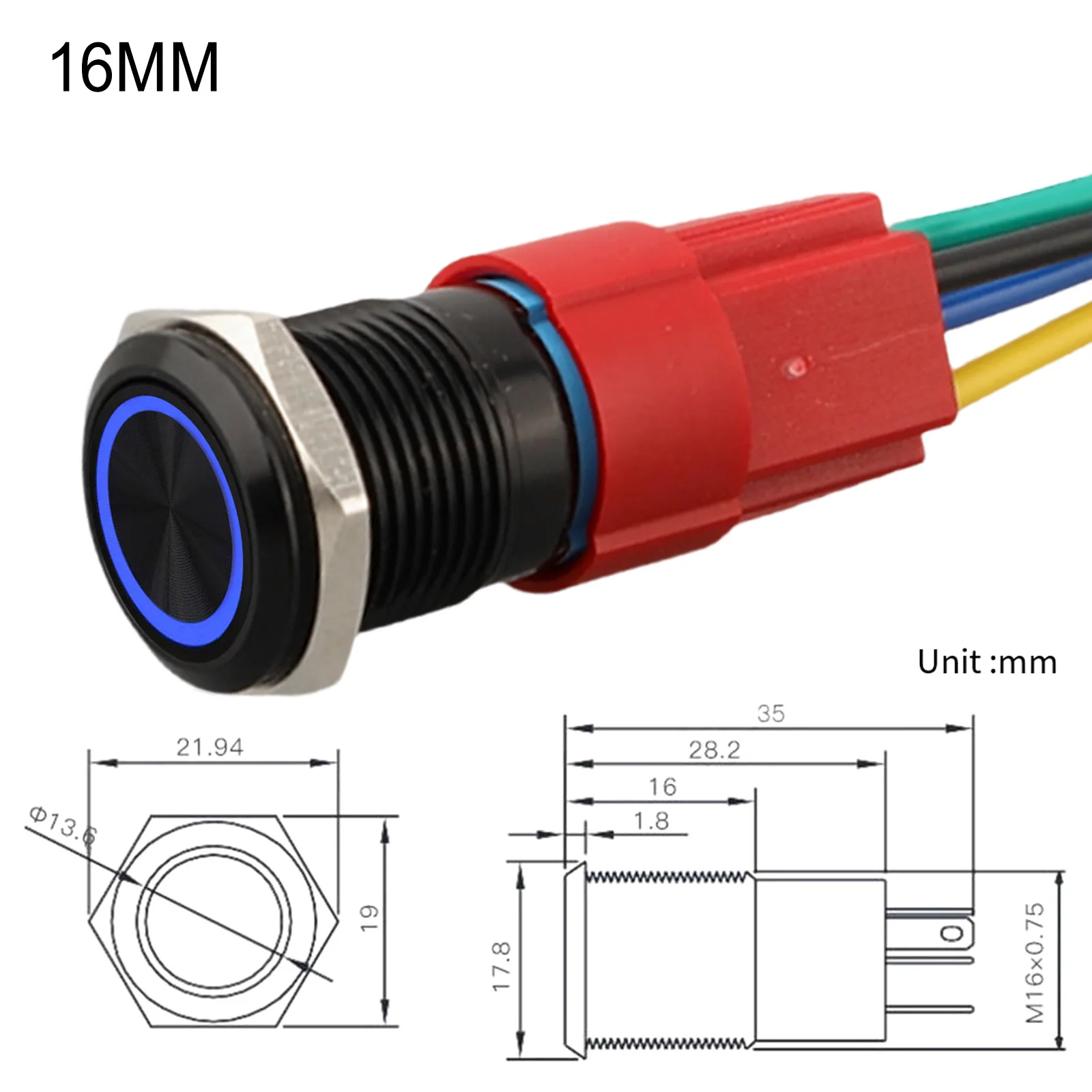1pcs Metal Latching Push Button Switch 16mm Waterproof With LED Light Self-Locking/Rese With Power Mark 12V