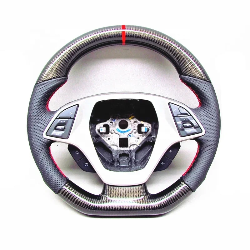 

CUSTOM CARBON FIBER RACING CAR STEERING WHEEL FOR Chevy Chevrolet Camaro Corvette C7 Z06 Thick Red Ring Steering