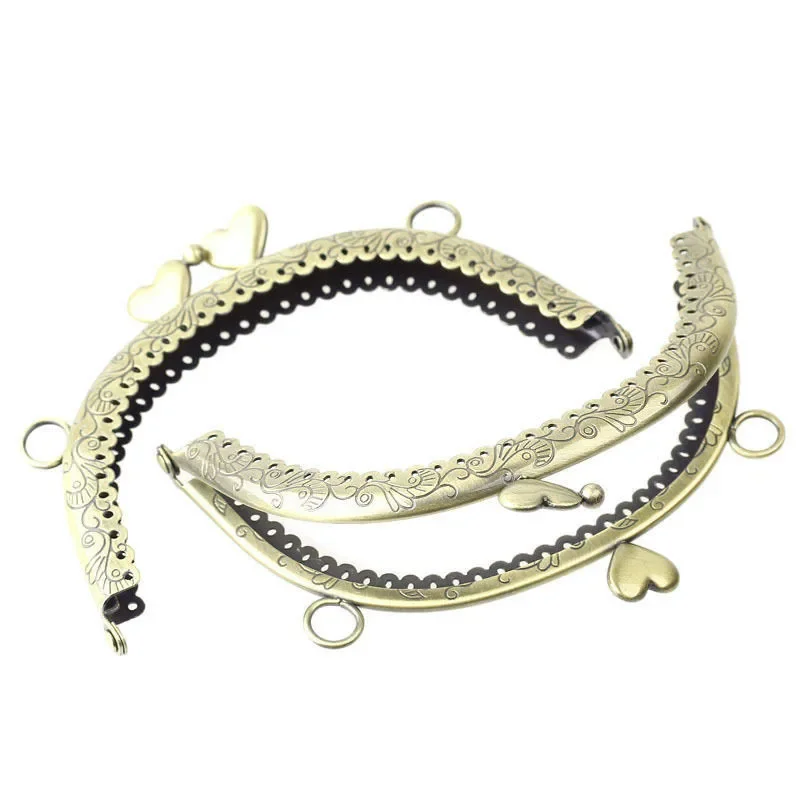 150Pcs Bronze Tone Flower Pattern Coin Bags Purse Arc Frame Kiss Clasp Heart Handbag Handle 12x7.5cm