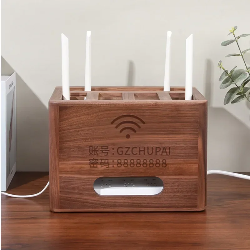 Wireless Router Storage Box Light Luxury Set Top Box Organizer High End Desktop Cable Management with Solid Wood Thread Box