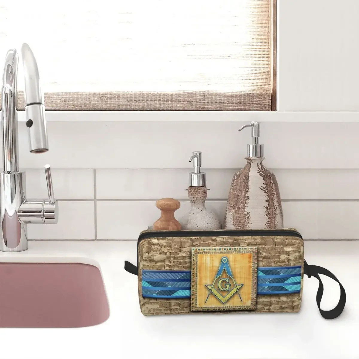 Egyptian Pyramid Square Compass Makeup Bags Masonic Mason Freemason Large Capacity Cosmetic Bag Waterproof Makeup Organizer Case