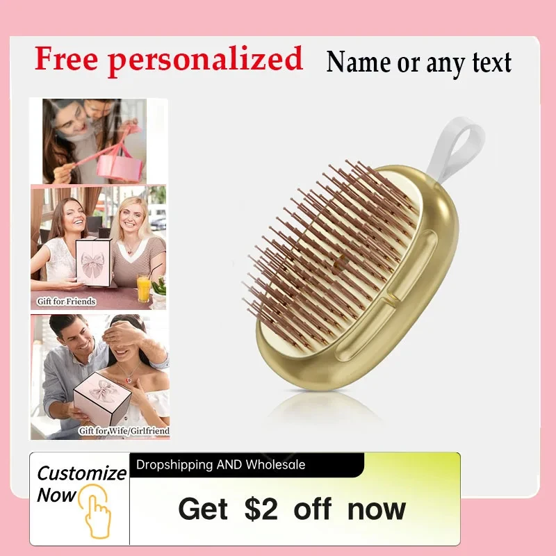 

Personalized Name Logo Hair Comb Wet & Dry Detangling Massage Hair Brush Custom Hairbrush Bridesmaid Birthday Gift for Women