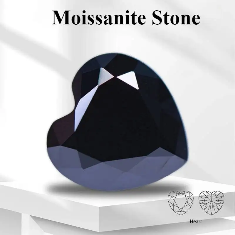 Moissanite Stone Heart Shape Black Color With Certificate For Pass Diamond Tester Charms Top Jewelry Making Pendant Material