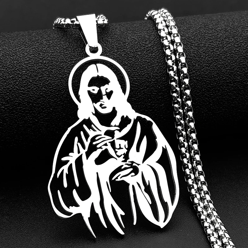الجوف المسيحية يسوع قلادة قلادة النساء الرجال الفولاذ المقاوم للصدأ الذهب والفضة اللون الدين الإيمان تميمة سلسلة مجوهرات هدية