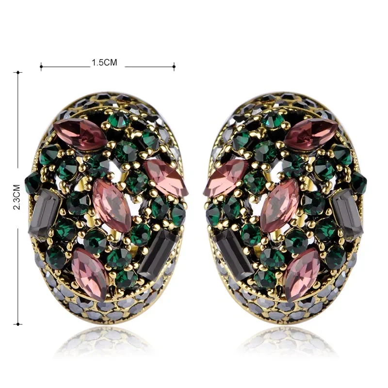 Blucome Vintage Stud Earrings For Women Girls French Hooks Max Brincos Ouro Joias Full Crystal Turkish Jewelry Retro Pendientes