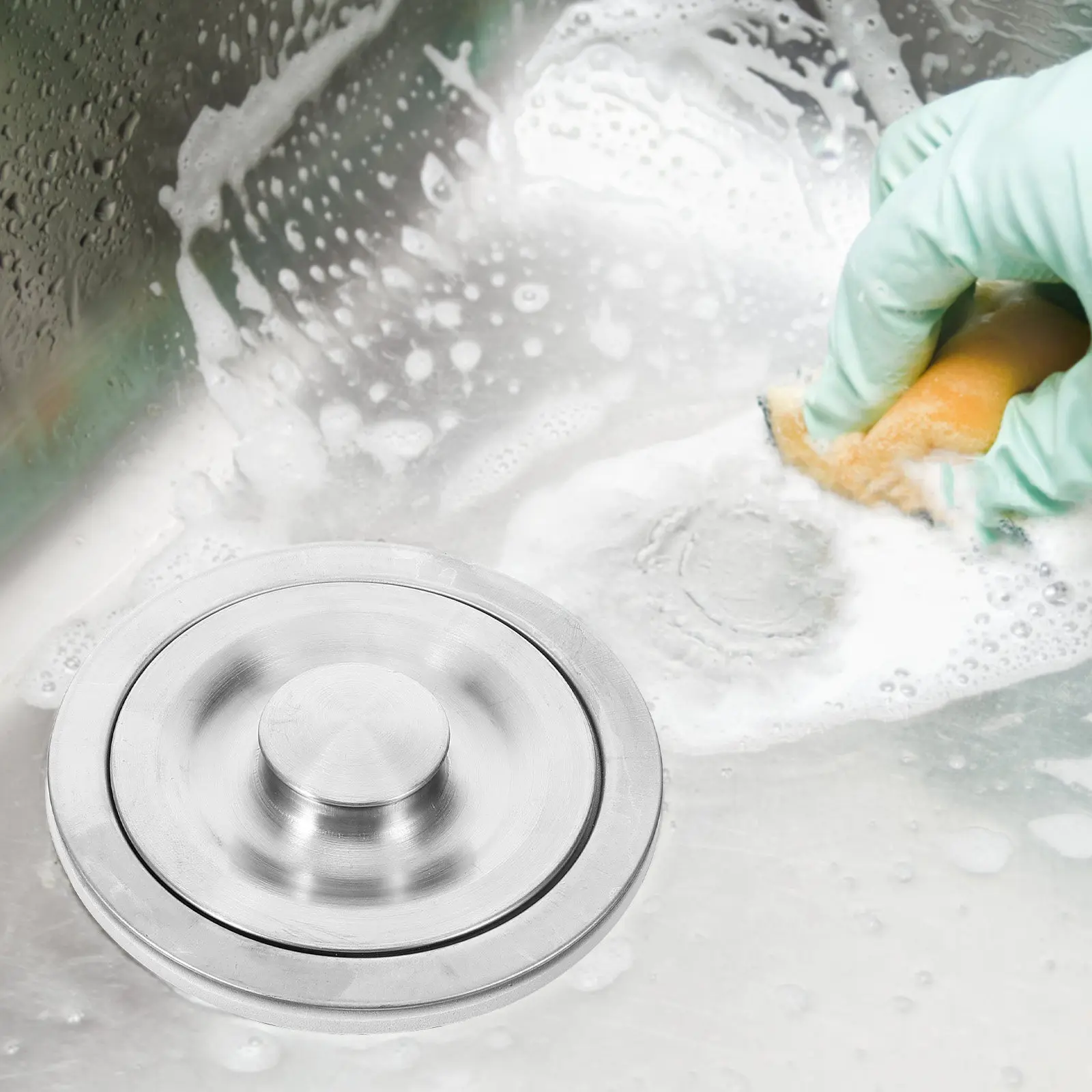 Sink Drain Assembly Stainless Steel Removable Deep Strainer Basket with Sealing Lid Modern Round Design Dishwasher Safe