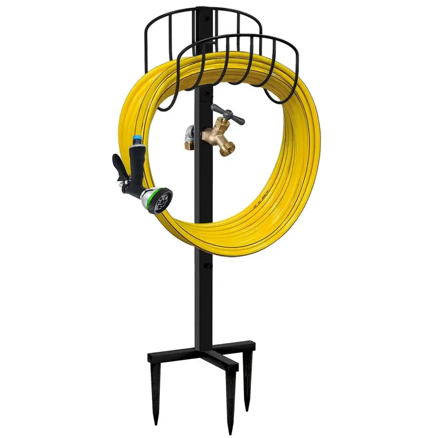 

Держатель для садового шланга с латунным краном, прочная металлическая подставка для хранения водопроводных труб для улицы