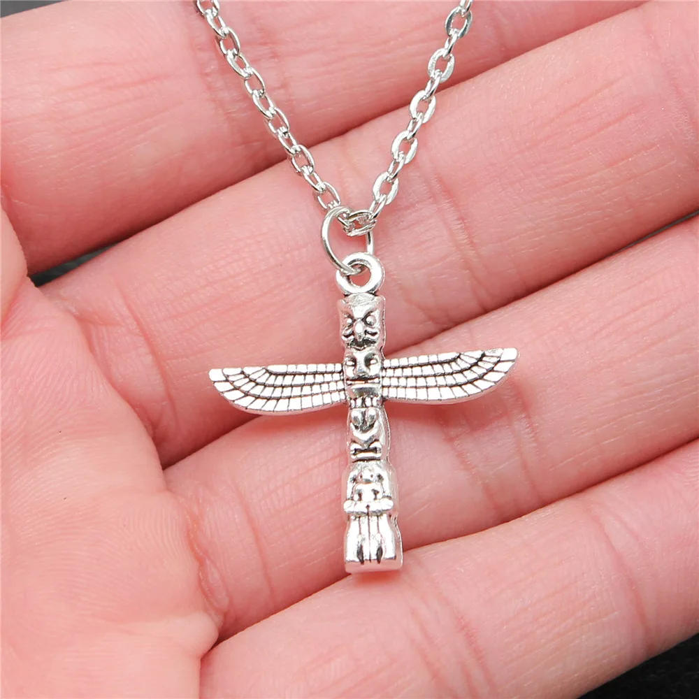 Dropshipping Antique Silver Color 27x25mm Mayan Totem Stone Column Pendant Necklace For Women