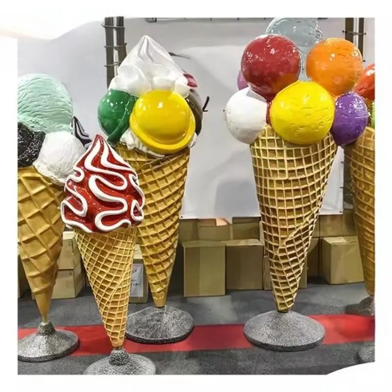 High Quality Custom Life Size Fiberglass Art Candy Sculpture Factory Designed Giant Ice Cream Statue Cake Premium Resin Crafts