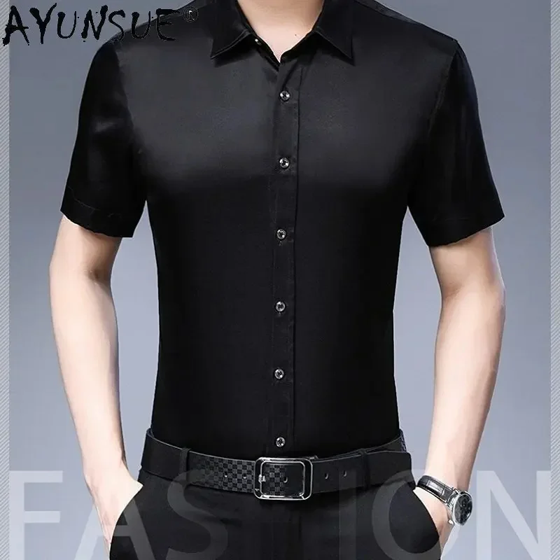 92% Mulberry Real Silk Short Sleeved Shirt Men's High Quality New Summer Clothes for Men Thin Loose Casual Camisetas