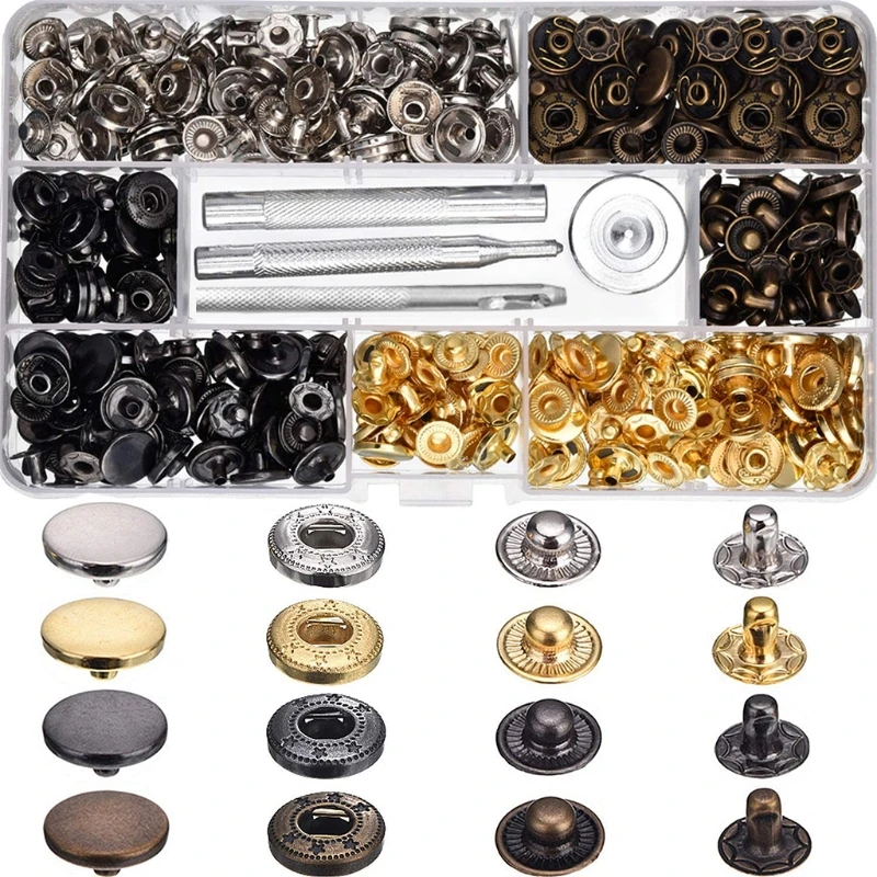 100 set 12,5 mm/0,49 pollici bottoni automatici in metallo scatti su tela per vestiti riparazioni artigianali decorazione